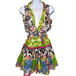 Antica Sartoria Womens Multicolor Mini Dress OS Excellent Beaded Boho Resortwear